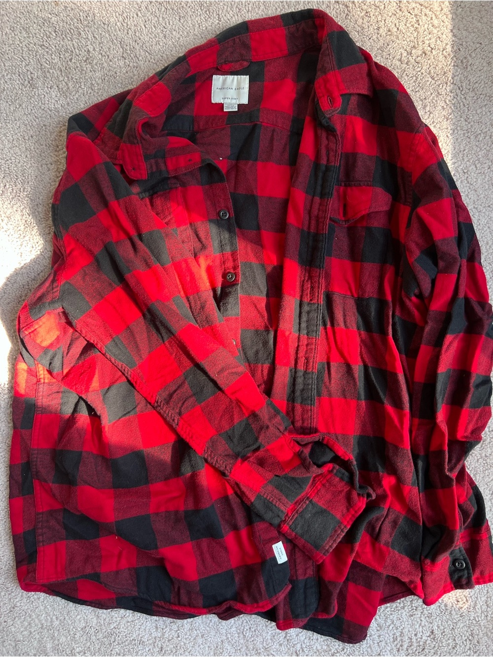 Red & Black Buffalo Plaid Flannel Shirt - American Eagle